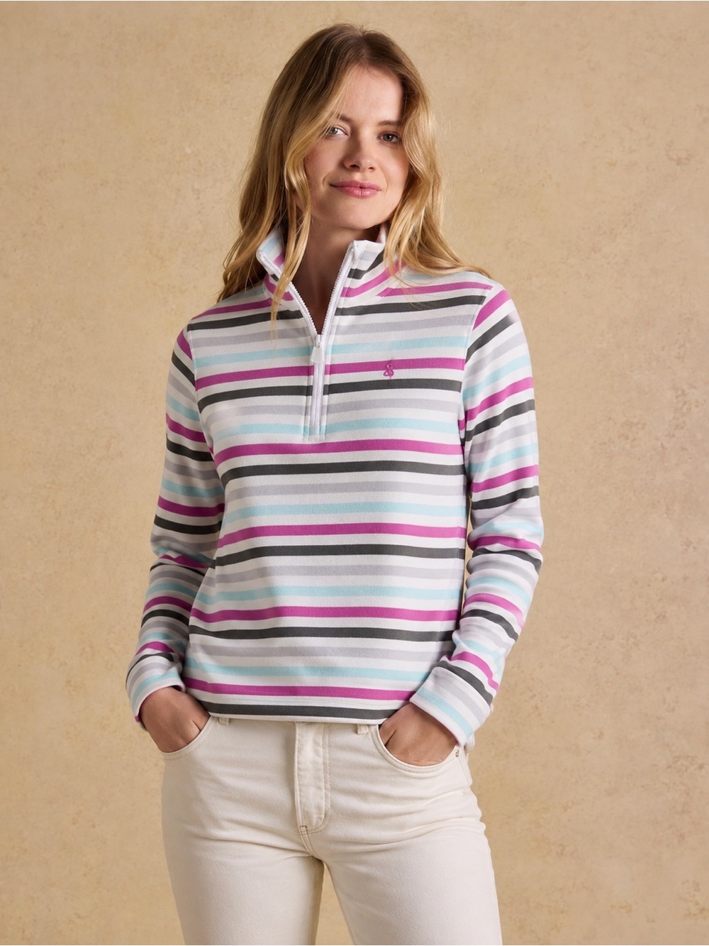 Joules Quarter Zip Pullover Sweatshirt Striped Womens Sweatshirt Size 4 *938